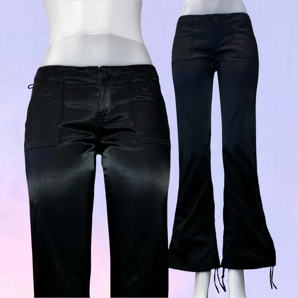 Vintage 90s y2k black satin ruched cargo pants TYTE